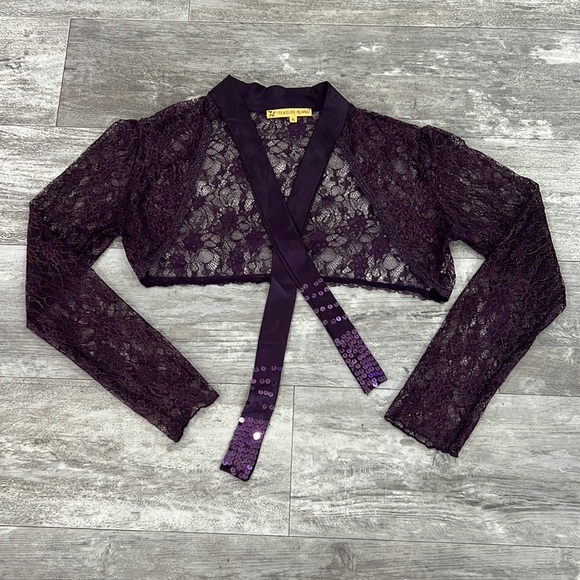 VINTAGE 90S RETRO ORANGE PURPLE LACE THREE PIECE TOP SKIRT - Picture 8 of 16